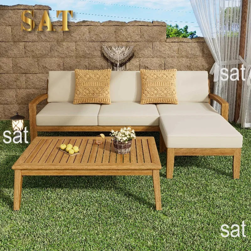 #Luxury More Design Waterproof Living Room Patio Hotel Sectional Outdoor Sofa Teak Wood Balcony Garden Set