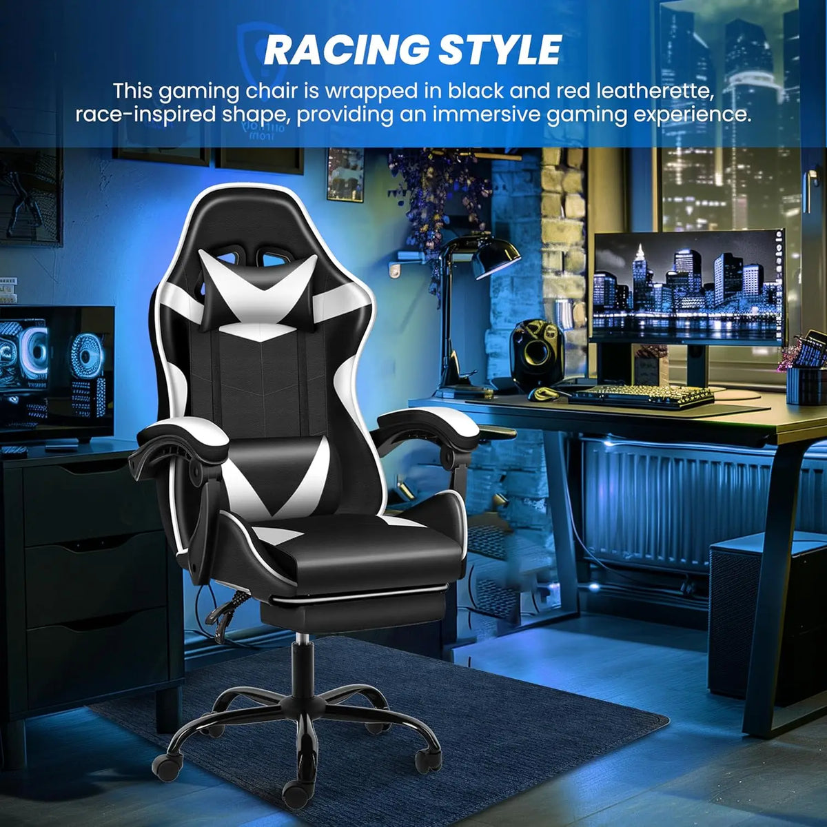 Racing Style Gaming Chair Swivel Recliner Adjustable Height Ergonomic Office Computer Chair Red Black