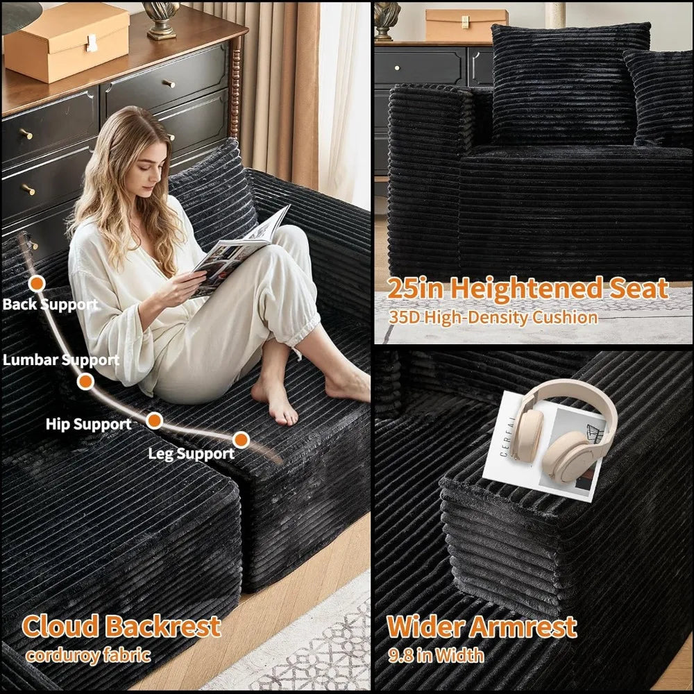 108'' Modular Cloud Sectional Sofa L-Shaped Deep Seat Couch with Right Chaise Living Room Boneless Couches for Comfortable