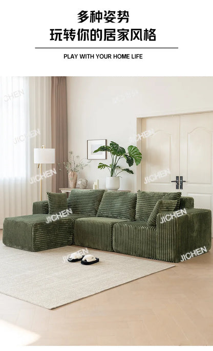 XJQC Living Room Compression Sofa Corduroy Combination Module Modular L-shaped Multifunctional Boneless Compression Sofa Chair
