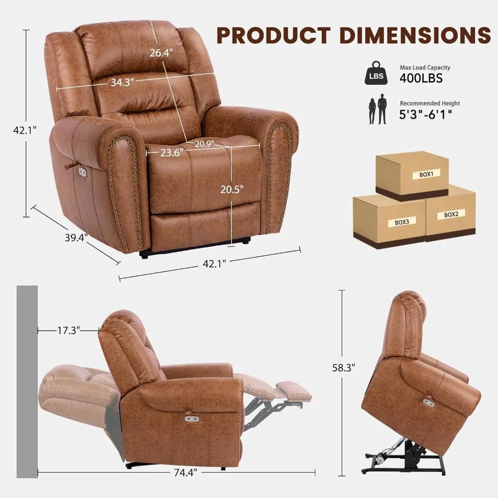 Classical Large Power Lift Recliner Chair for Elderly with Heat and Massage, Dual Motor Lay Flat Electric Lift Chair Recliner