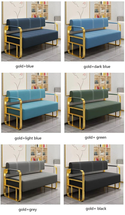 Beauty Salon Barbershop Waiting Area Furniture Gold Metal Frame Leather Double Seats Hospital  Public Airport Waiting Room Chair