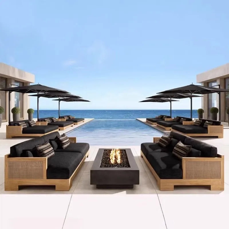 Outdoor Patio Garden Set all Weather Teak Wicker Ubud Modular U-Sofa Sectional Luxury Outdoor Furniture
