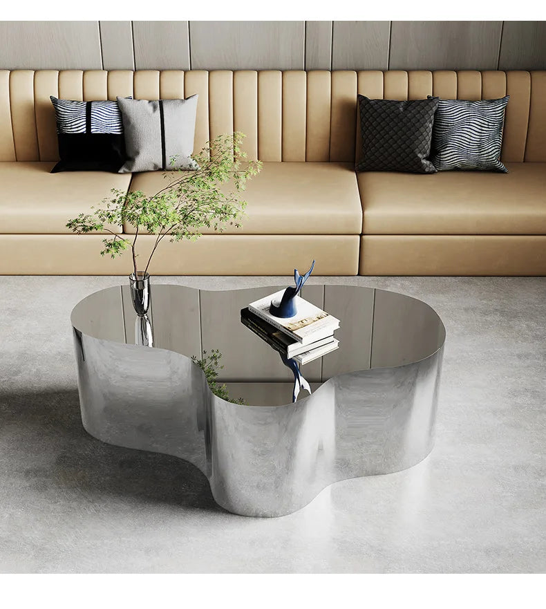 Creative Shape Stainless Steel Light Luxury Mirror Reception Coffee Table Living Room Tea Table Coffee Irregular Table