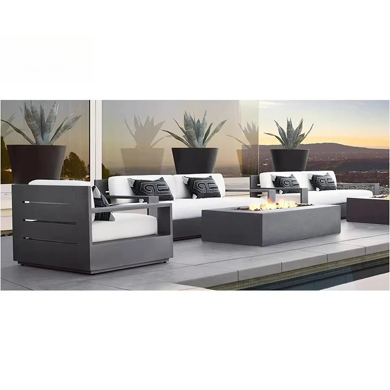 Patio Sectional Conversation Set Outdoor Lounge Set Luxury Furniture Corner All Weather Couch Aluminum Frame Garden Sofa