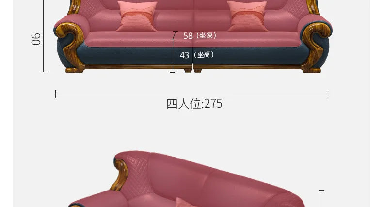 New Chinese ebony leather sofa combination first layer cowhide high-end villa living room modern solid wood sofa furniture