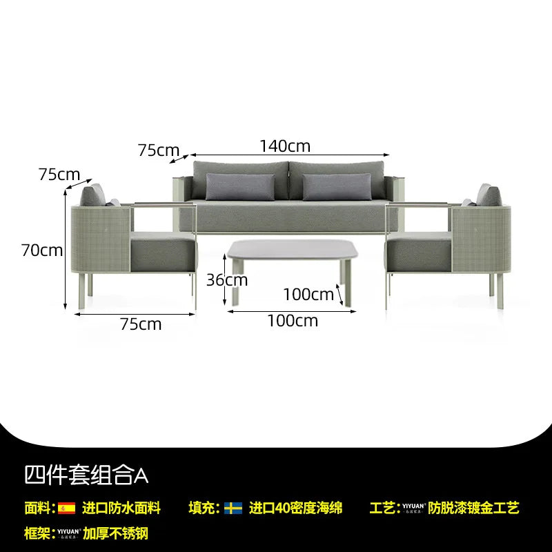 Outdoor stainless steel sofa Hotel sales office Terrace Dining table and chairs