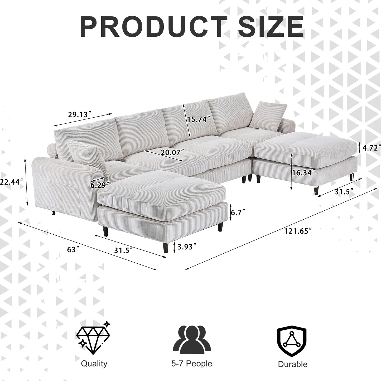 121" Modular Sectional Sofa Couch L Shaped Upholstered Sofa With Chaise Cushion Oversized 6 Seater Couches Sofas For Living Room