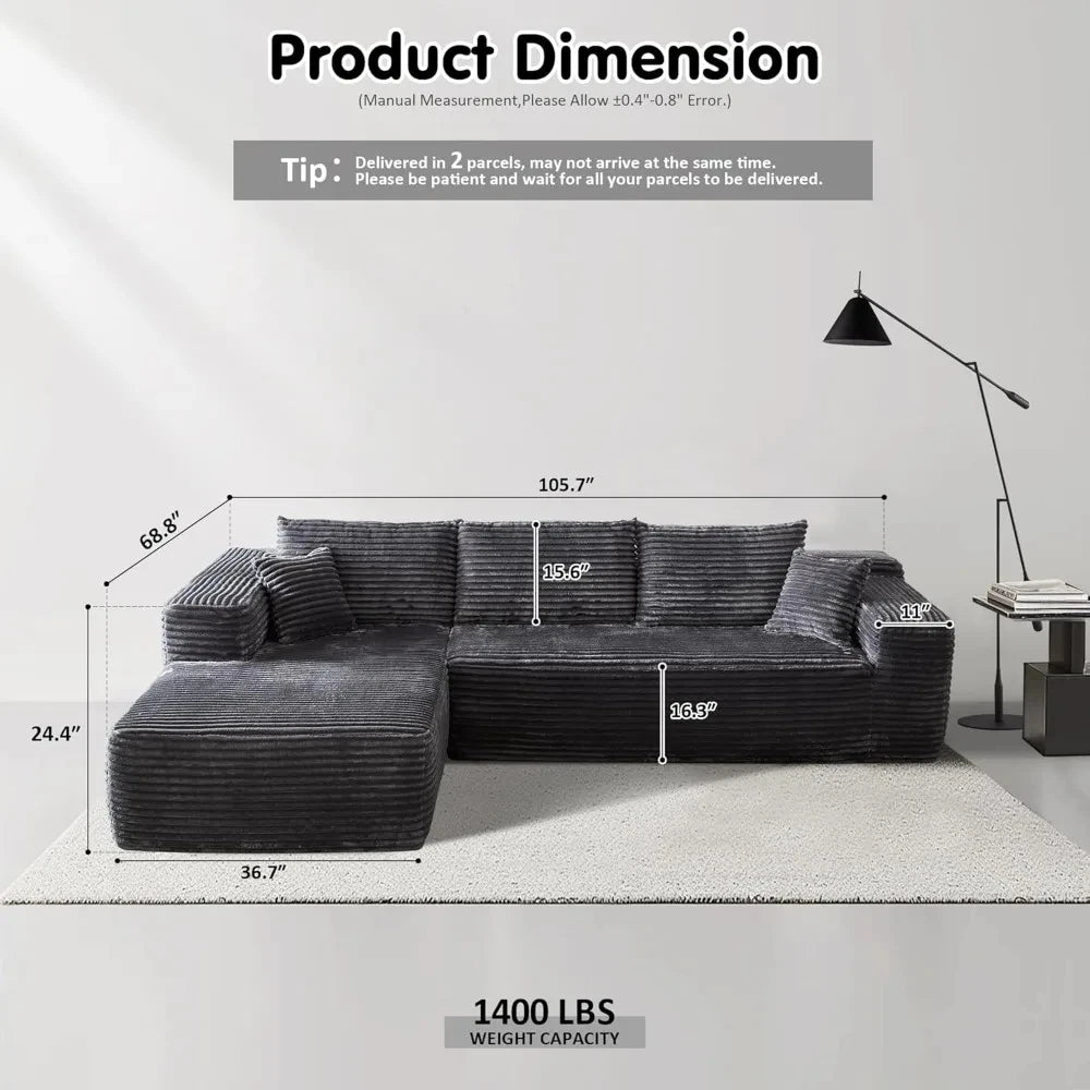 104" for Living Room Vacuum Compression Sofa Sectional Couch with L-Shape Modern Chaise Modular Cloud Sofa Couches Bed Bedroom