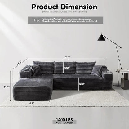 104" for Living Room Vacuum Compression Sofa Sectional Couch with L-Shape Modern Chaise Modular Cloud Sofa Couches Bed Bedroom