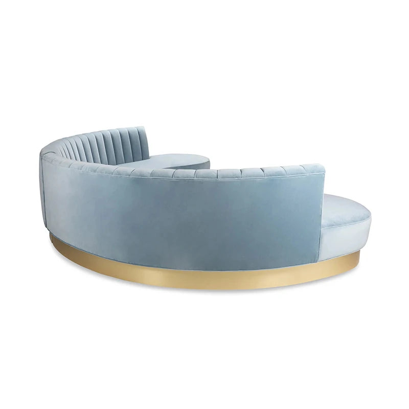 Ensemble de canapé moderne incurvé demi-lune en forme de U, meubles ronds de salon en tissu rond en forme de C, pied doré en acier inoxydable