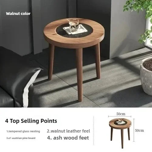 Tables basses design en bois massif, meubles de salon de luxe pour la maison, Table d'appoint de canapé, Table centrale ronde moderne en verre trempé