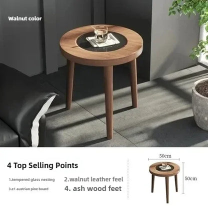 Tables basses design en bois massif, meubles de salon de luxe pour la maison, Table d'appoint de canapé, Table centrale ronde moderne en verre trempé