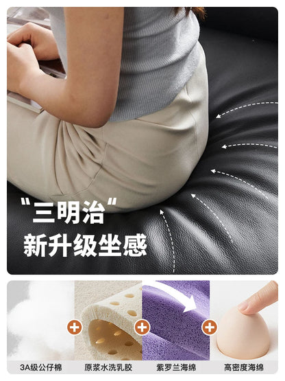 Color sofa American retro oil wax leather living room straight row small apartment brown