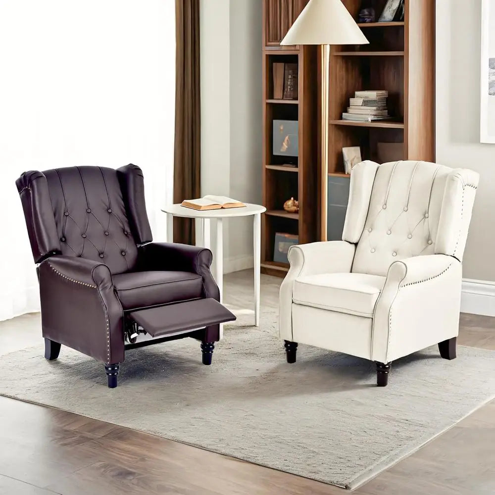White Fabric Tudded Single Sofa Armchair with Wingback Design for Living Room, Bedroom, or Study