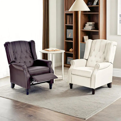 White Fabric Tudded Single Sofa Armchair with Wingback Design for Living Room, Bedroom, or Study
