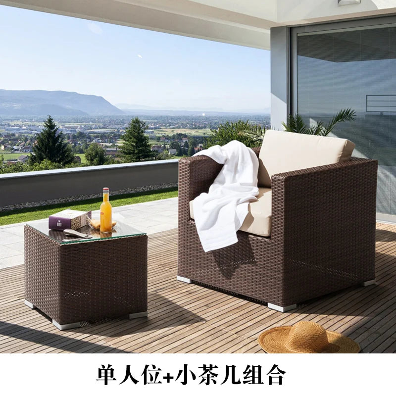 Outdoor Coffee Table Garden Sofas Combination Leisure Nordic Lawn Garden Sofas Simple Pe Rattan Furniture Sofá Jardín MHHYSF