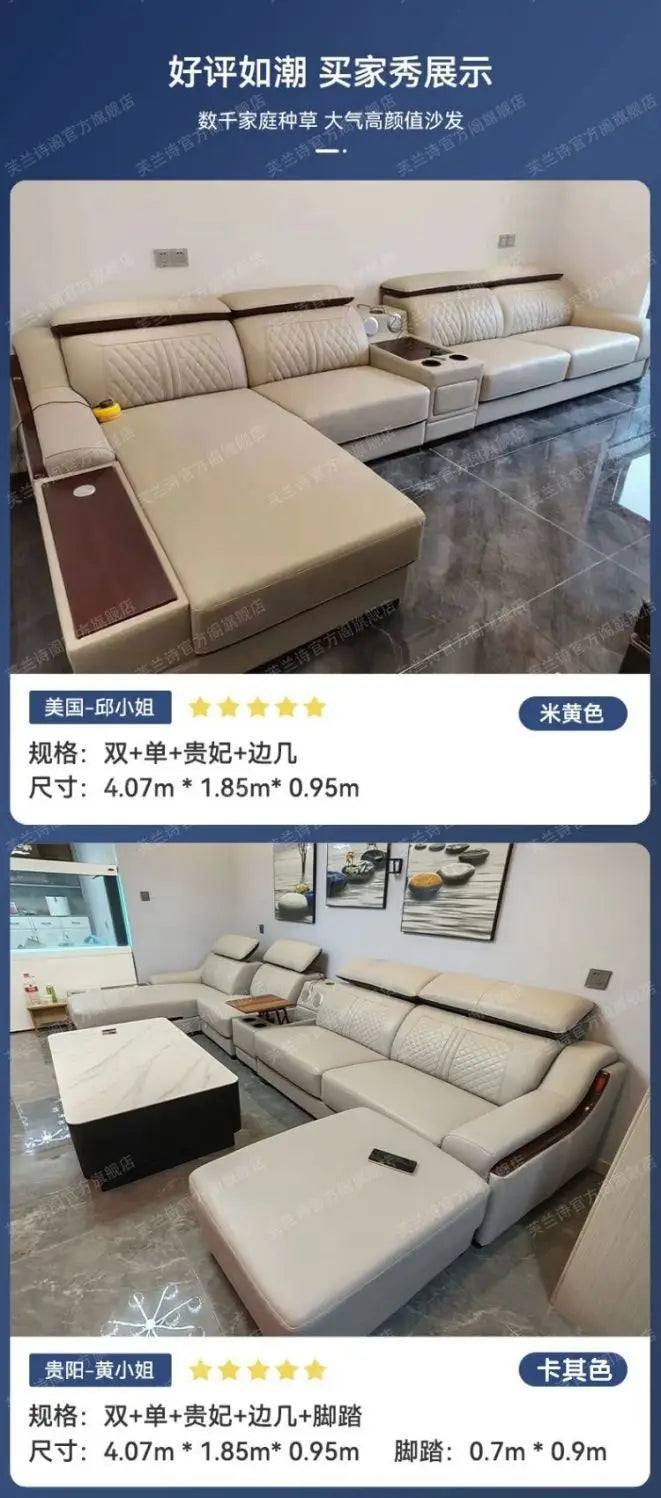custom. [Official Genuine] Fulansige Leather Sofa Light Luxury Solid Wood Simple Small Yellow Cowhide Corner Small Apartment Cha