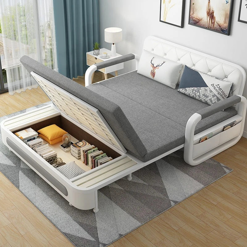 Foldable Living Room Multifunctional Sofa Bed Fabric Sponge Filled Sitting and Lying Sofa Bed With Storage