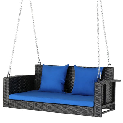 #For Heavy Duty 800 LBS Wicker Hanging Porch Swing with Cushions & Chains,  Outdoor Rattan Swing Bench for Garden, Yard&