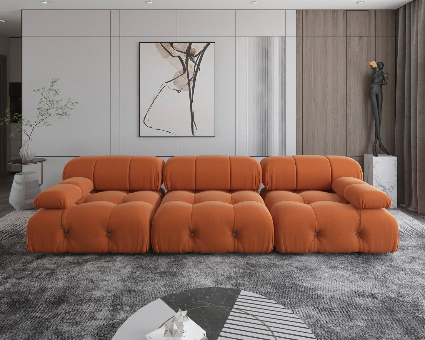 Nordic L Shape Sectional Sofa With Ottoman Modular Combination Velvet Modular Sofas Long Couch