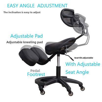 Kneeling Chair Adult Ergonomic Correction Chair Saddle Chair Double Cushion Adjustable Anti-Hunchback Position Learning