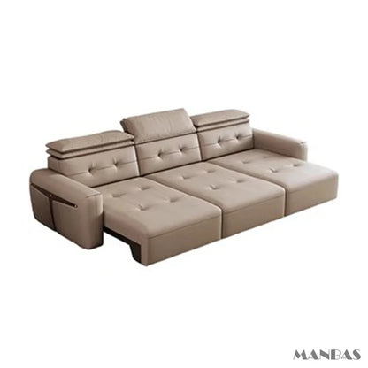 Genuine Leather Electric Convertible Sofa Bed with Adjustable Headrest, Multifunctional Folding Sofa Beds for Cinema Living Room