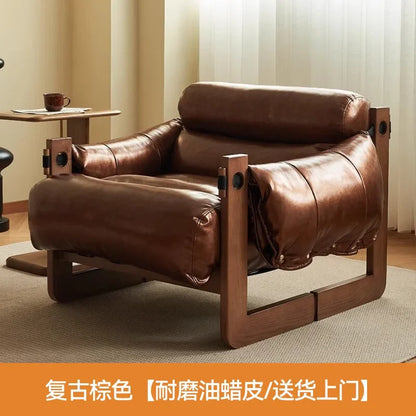Leisure Chair in Ancient Oil Wax Leather Single Sofa Home Recliner Chairs for Bedroom