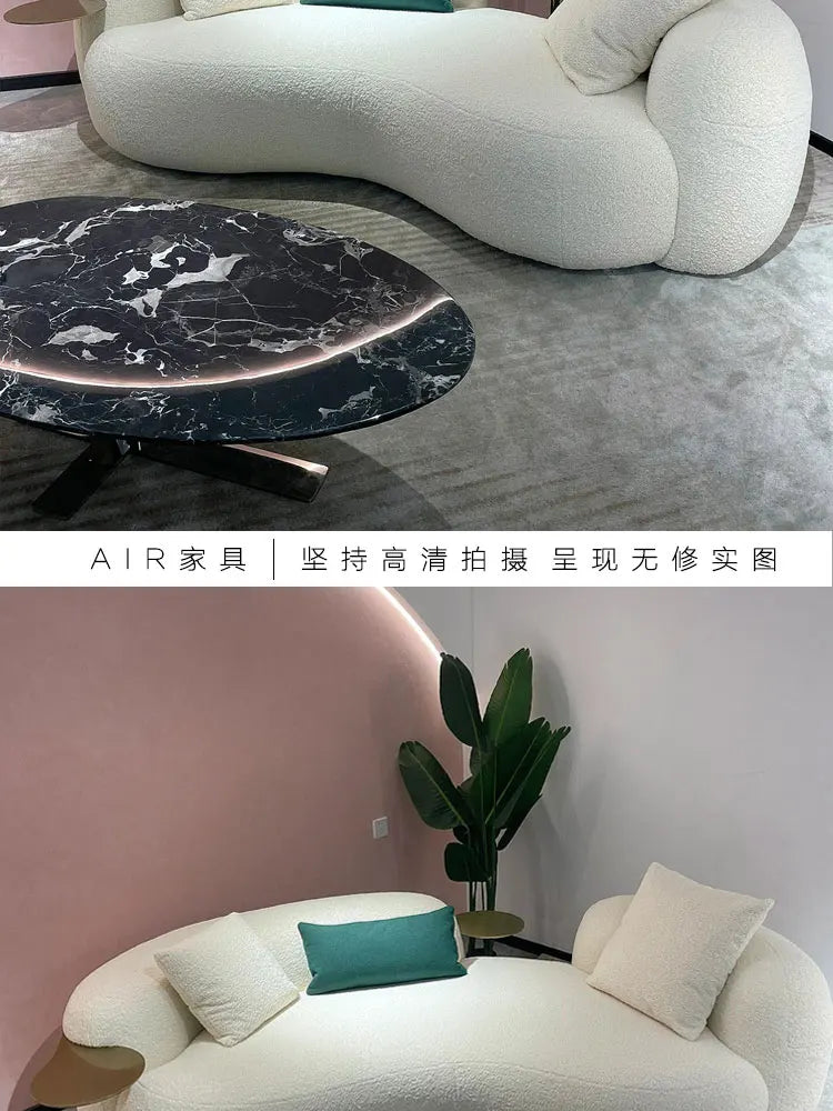 Modern light luxury living room lamb wool curved pea sofa, Italian cream ins style fashion cashew sofa customization