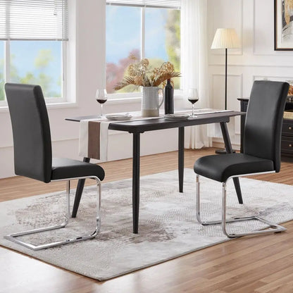 Dining Chairs Modern Leather High Back Dining Room Chairs with Metal Legs Home Kitchen Furniture Black, 2PCS