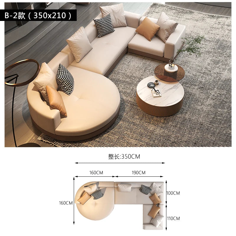 Leather combination, sofa, large flat-floor villa sofa, concubine arc high-end sofa
