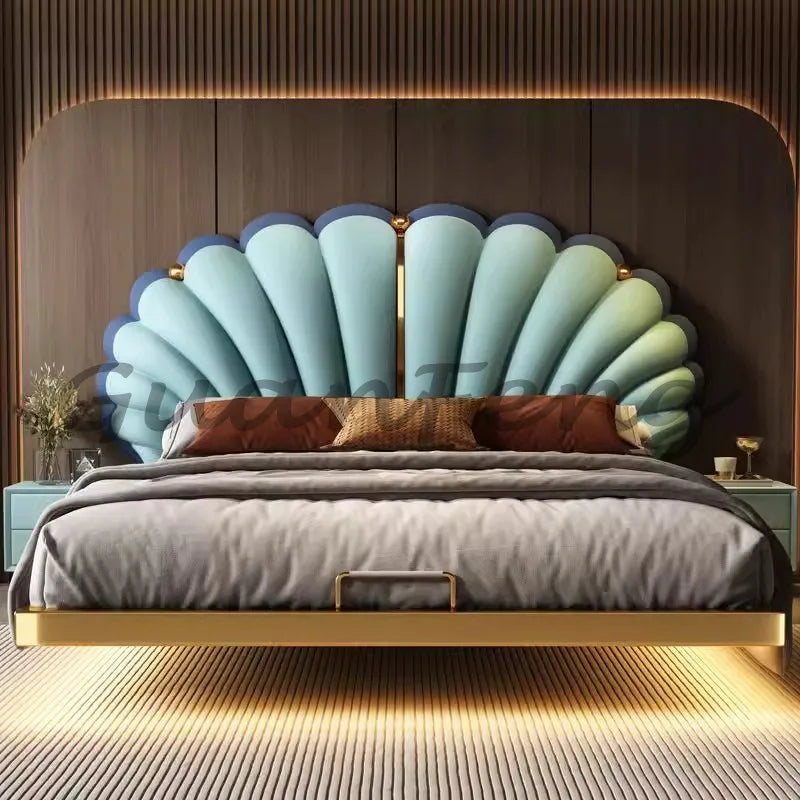 Floating Princess Bed European Genuine Leather Vintage Solid Wood Bed Light Luxury High Quality Cama De Casal Bedroom Furniture