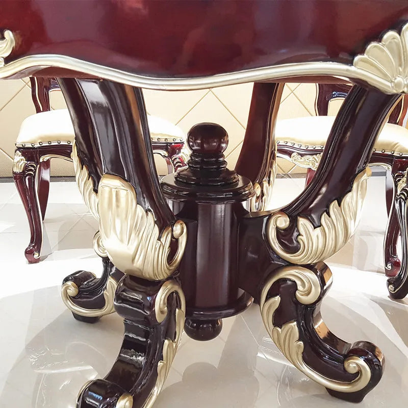 European Style Marble Dining Table Chair Set All Solid Wood Carved for 6-8 People for Restaurant Small Household Hotel