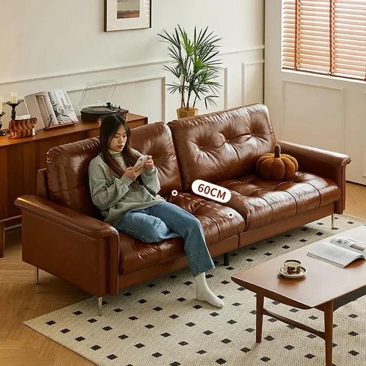 Nordic Italian light luxury medieval French plaid designer living room straight retro oil wax leather cowhide nebula sofa