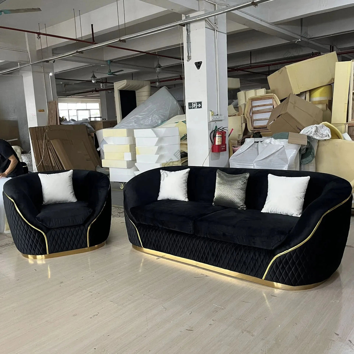 European velvet sofa modern simple size apartment living room Light luxury leather straight-row sofa combination