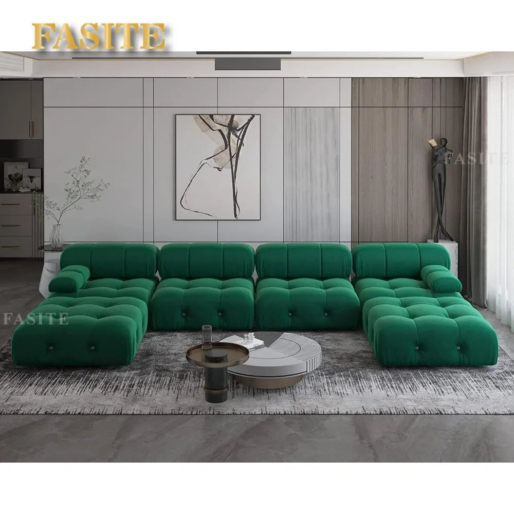 Nordic Sofa 138" Convertible Modular Sectional Couch, U-Shaped Minimalist Velvet , Mid-Century Modern Comfy