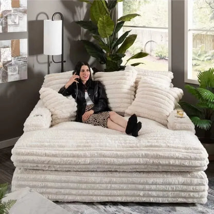 Vacuum Compressed White Plush Cloud Sofa Foldable Oversized Couch Soft Living Room Furniture Space-Saving Leisure Seat