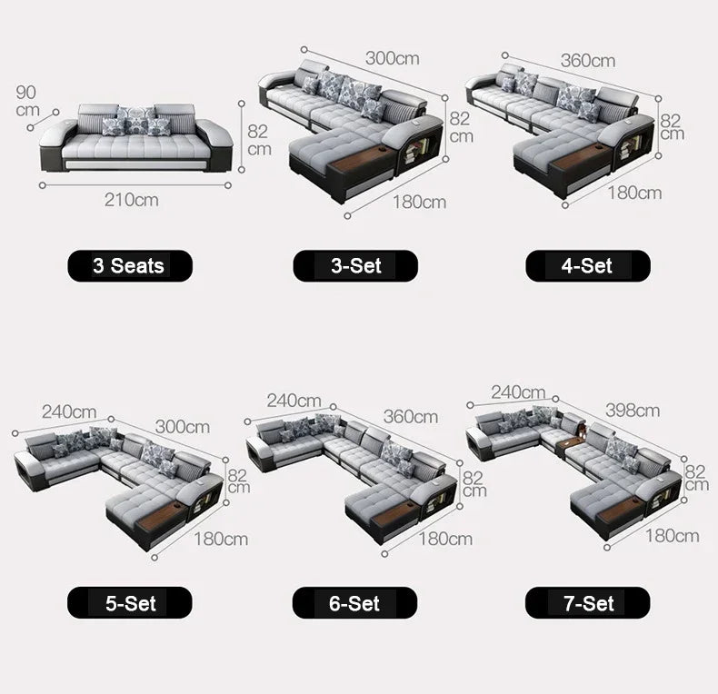 -Modern Living Room Sofa Couch Set U Shaped Couches Luxury Microfiber Leather Fabric Sectional Sofas For Home Furniture Indoor