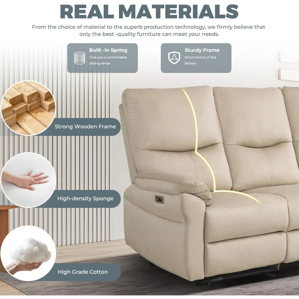 Power Reclining Sofa 3-Seater with Table, Cup Holder & Storage