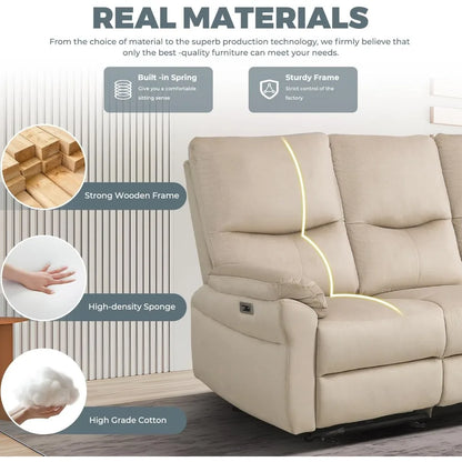 Power Reclining Sofa 3-Seater with Table, Cup Holder & Storage