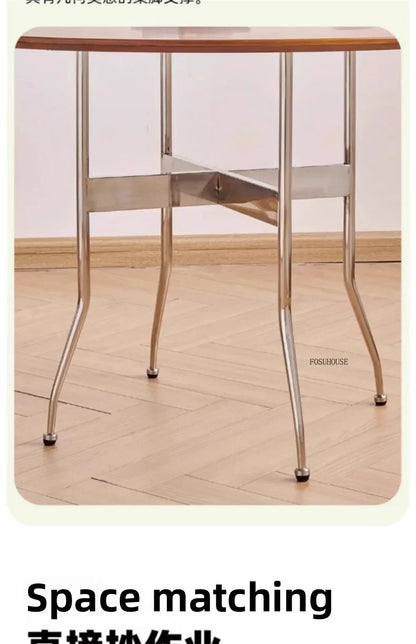 Stainless Steel Solid Wood Round Dining Tables Home Small Round Table for Kitchen Furniture Medieval Style Retro Folding Table