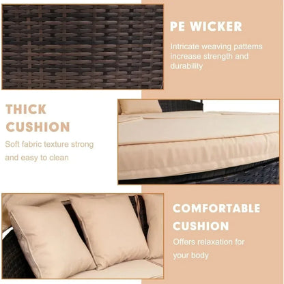 z Outdoor Terrace Canopy Bed with Washable Soft Cushion, Clamshell Shaped Segmented Seats, Suitable for Backyard, Porch, (brown)