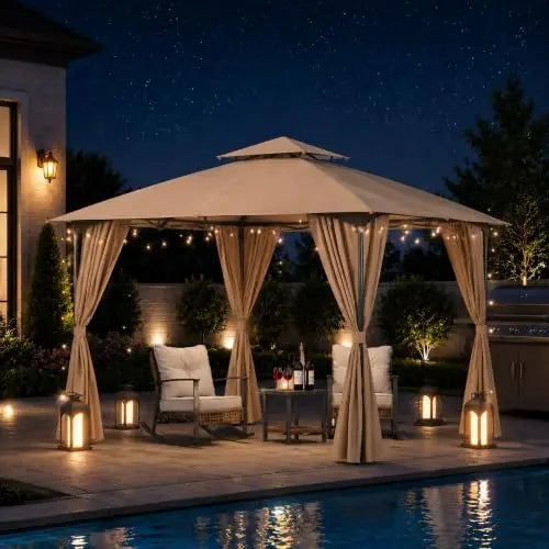 Patio Gazebo 10'x13', Outdoor Heavy Duty Party Tent Shelter with Double Roofs, Mosquito Nettings for Backyard, Garden