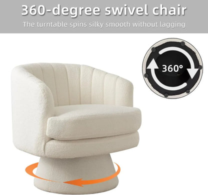 Swivel Accent Chair with Armrest, Modern 360 Degree Swivel Barrel Chair with Curve Back and Soft Cushion,Comfy Round Sherpa