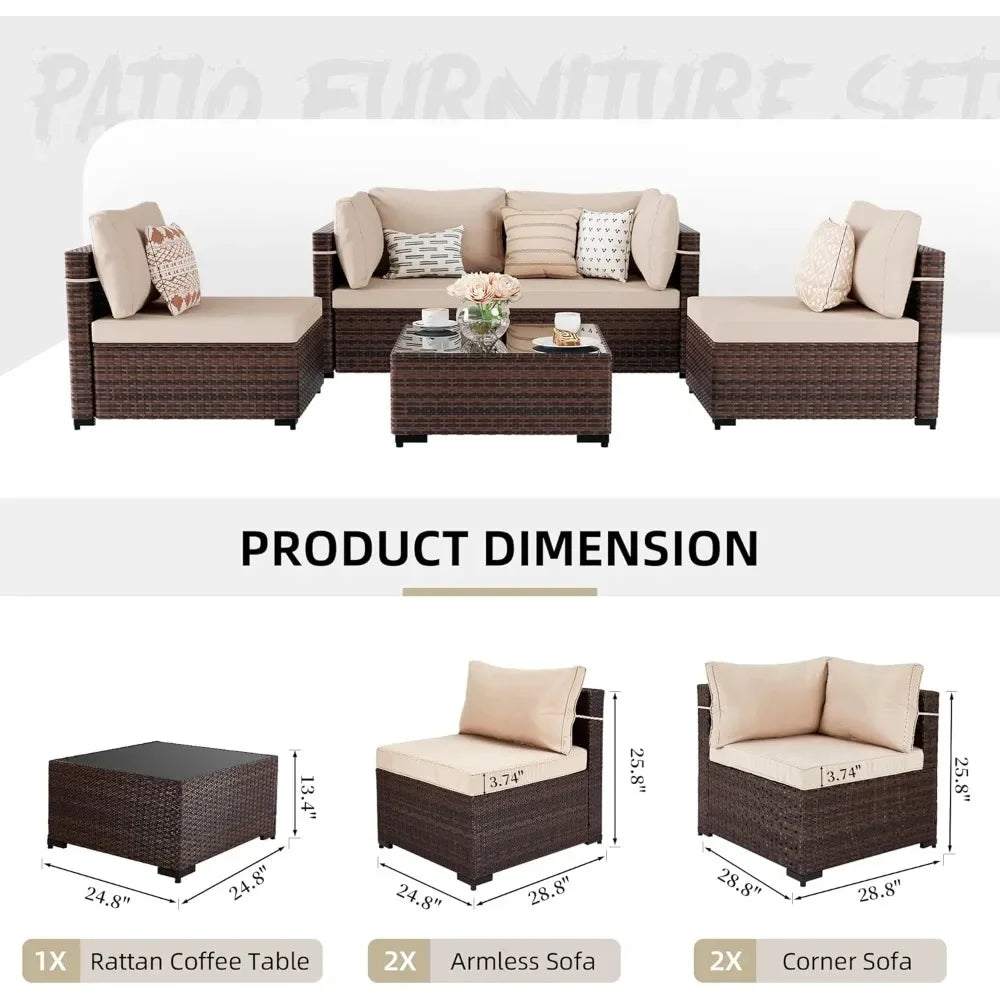 5-Piece Outdoor Patio Furniture Set Wicker Sectional Sofa Conversation Couch for Decks Backyards Gardens