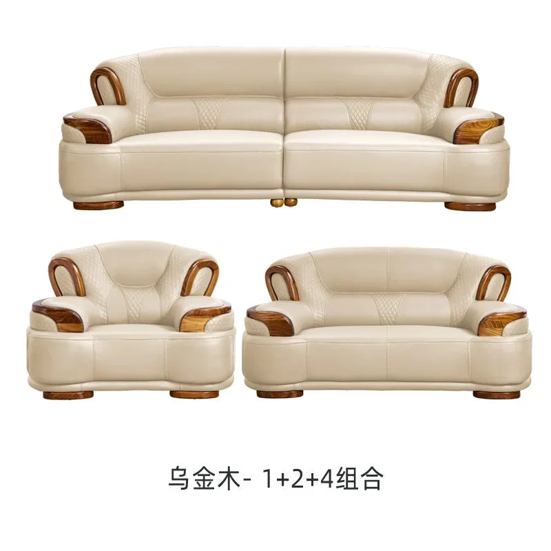 Designer Family Living Room Sofa Genuine Leather Sectional Floor Living Room Sofa Wood Minimalist Muebles Postmodern Furniture