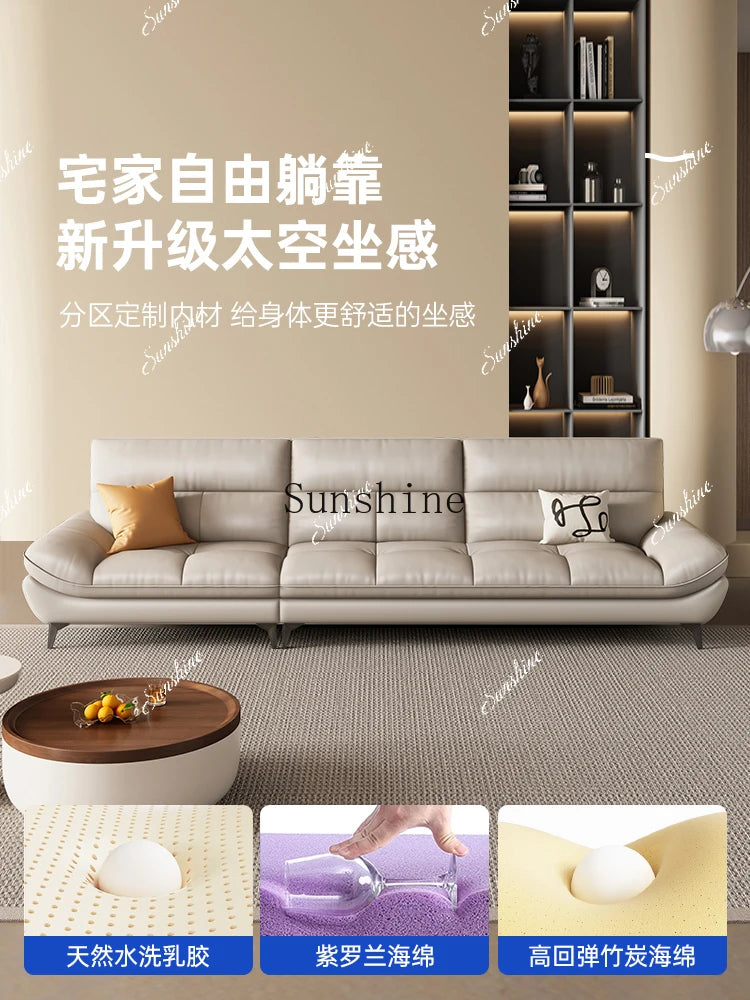 Leather sofa, living room small apartment simple modern straight cream styleP