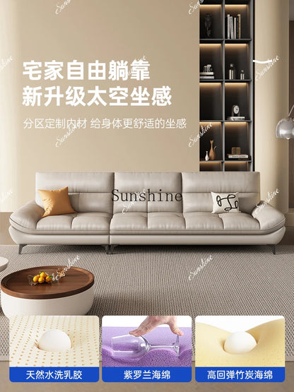 Leather sofa, living room small apartment simple modern straight cream styleP