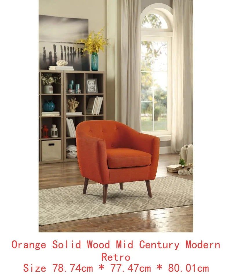 Orange Fabric Accent Chair 1pc Espresso Legs Button Tufted Solid Wood Living Room Furniture