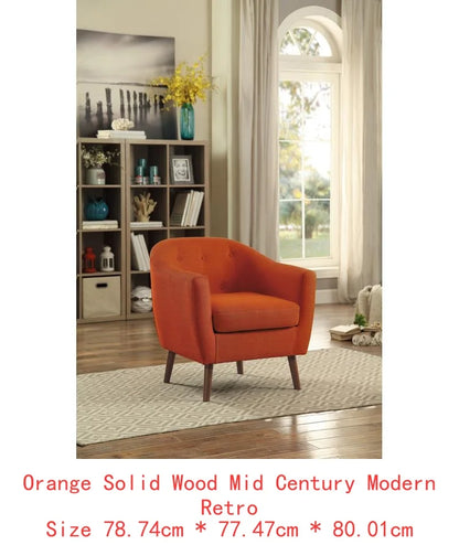 Orange Fabric Accent Chair 1pc Espresso Legs Button Tufted Solid Wood Living Room Furniture